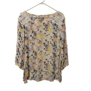 Hope & Harlow Floral Print Blouse With Crochet Shoulder Detail XL #F-7-14-100